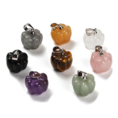 Natural Mixed Gemstone Pumpkin Charms G-K338-27P-1