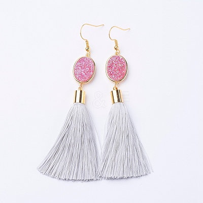 Ice Silk Thread Tassel Dangle Earrings EJEW-P142-B04-1