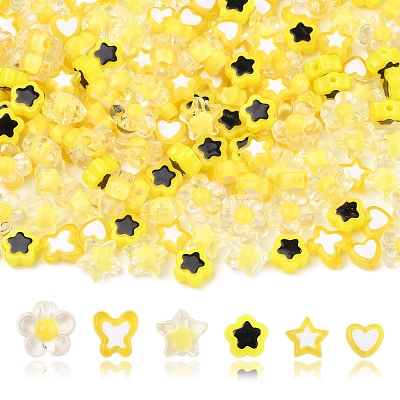 200Pcs 6 Styles Transparent & Opaque Acrylic Beads TACR-FS0001-54G-1
