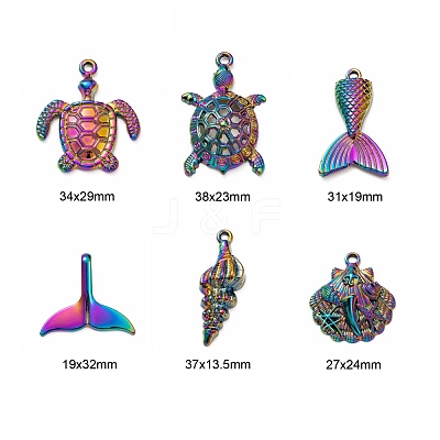 12Pcs 6 Style Ocean Themed Alloy Pendants FIND-LS0001-01-1