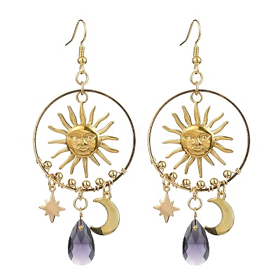 Sun & Moon & Star Alloy Chandelier Earrings EJEW-TA00329-1