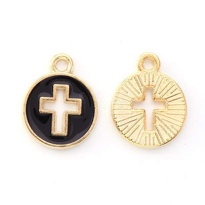 Light Gold Plated Alloy Enamel Pendants ENAM-R136-18E-1