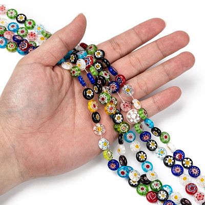 Flat Round Handmade Millefiori Glass Beads LK-R004-53-1
