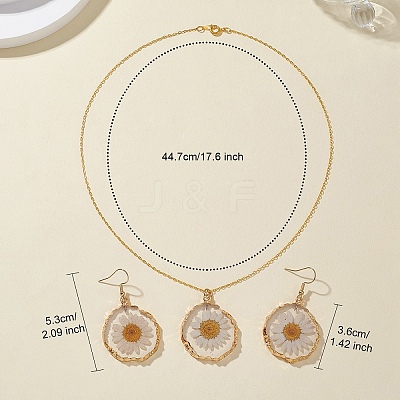Inner Dried Flower Resin Dangle Earring & Pendant Necklaces Sets SJEW-FS00005-1