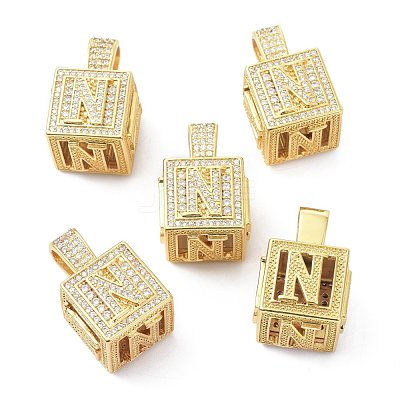 Alphabet Brass Micro Pave Clear Cubic Zirconia Pendants ZIRC-O045-01G-N-1