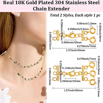 2Pcs 2 Styles 304 Stainless Steel Chain Extender STAS-BBC0008-10G-1