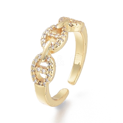 Brass Micro Pave Clear Cubic Zirconia Cuff Rings RJEW-O037-07G-1