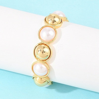 Half Round Brass and ABS Imitation Pearl Cuff Bangles for Women BJEW-T025-05G-01-1