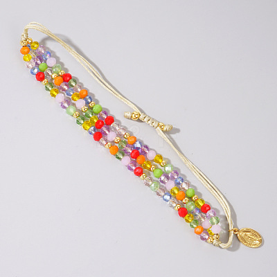 Faceted Glass Beads Three Layer Multi-strand Adjustable Charm Bracelets SG9297-7-1