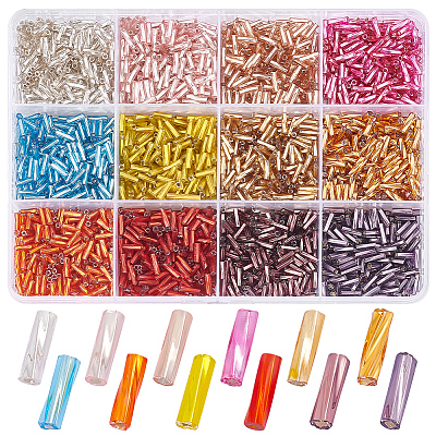12 Colors Glass Twist Bugle Beads SEED-PH0002-17B-1