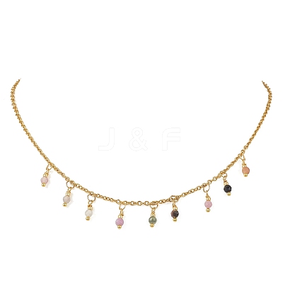 3MM Faceted Round Natural Multicolor Tourmaline Pendant Bib Necklaces with 304 Stainless Steel Cable Chains NJEW-JN05943-1