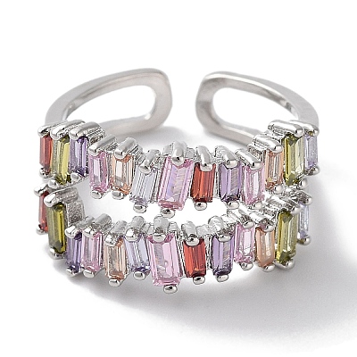 Brass Micro Pave Cubic Zirconia Cuff Rings RJEW-G310-22P-1