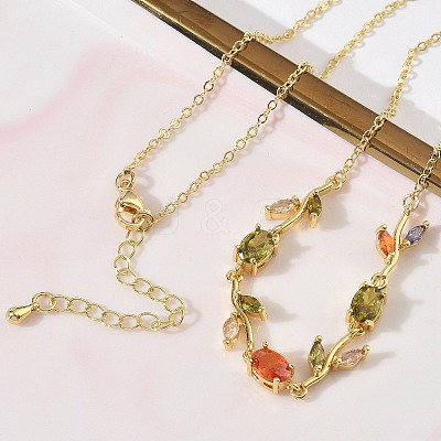 Brass Pave Cubic Zirconia Rose Flower Link Cable Chain Necklaces for Women NJEW-C121-05B-05G-1