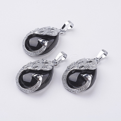 Natural Dyed & Heated Black Agate Pendants G-E442-04E-1
