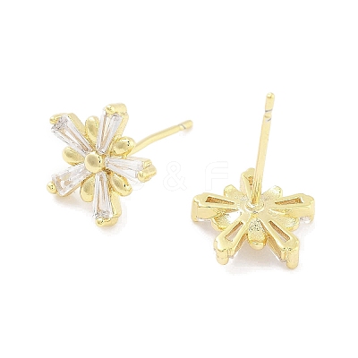 Brass Micro Pave Clear Cubic Zirconia Stud Earrings for Women EJEW-S217-E04-1