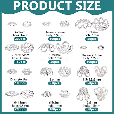 12 Styles Alloy & Iron & Brass Bead Caps FIND-PH0027-10-1