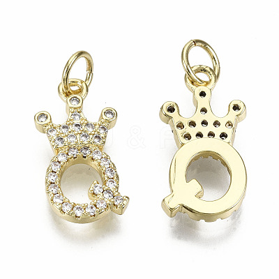 Brass Micro Pave Clear Cubic Zirconia Pendants KK-T013-07Q-NF-1