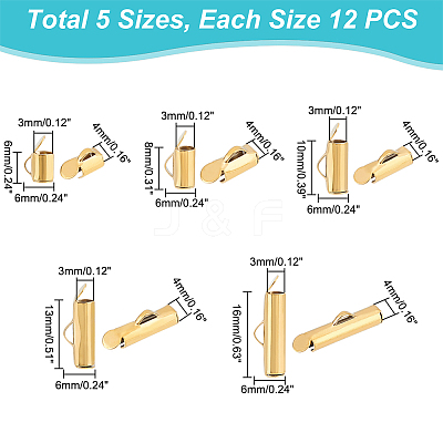 60Pcs 5 Size 304 Stainless Steel Slide On End Clasp Tubes STAS-UN0040-50-1