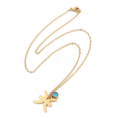 304 Stainless Steel Glass Drill Birth Stone Constellation Pendant Necklaces LS-STAS-D305-08G-L-1