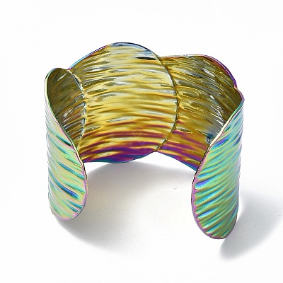 Ion Plating(IP) 304 Stainless Steel Wide Open Cuff Bangle for Women BJEW-F442-02MC-1