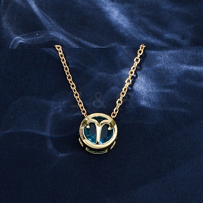 Brass Pave Cubic Zirconia Birth Stone Constellation Pendant Cable Chain Necklaces LS-NJEW-D334-01G-07-1