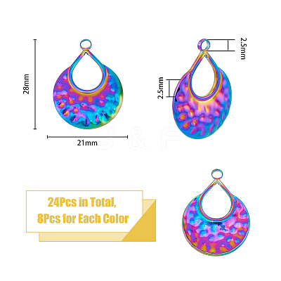 24Pcs 3 Colors 201 Stainless Steel Pendants Ion Plating(IP) STAS-DC0013-49-1