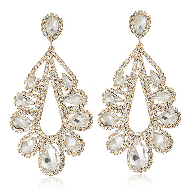 Teardrop Brass with Rhinestone Stud Dangle Earrings FS-WGBB975-03-1