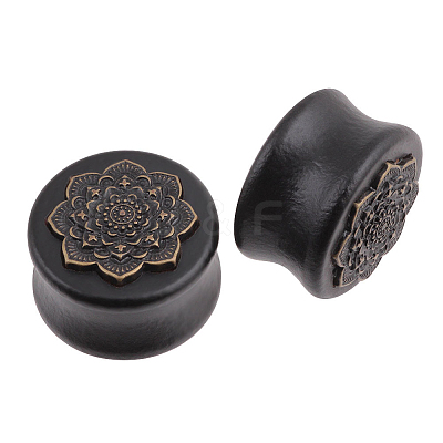 Natural Wood Mandala Flower Ear Plugs Gauges MAND-PW0001-44E-1