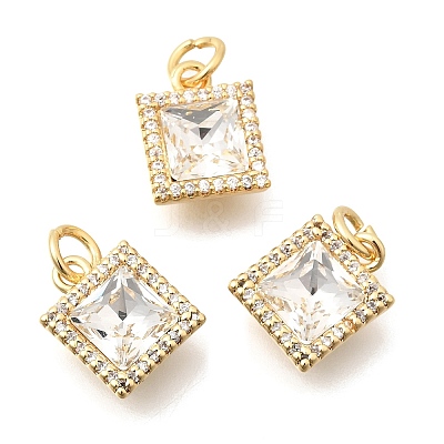 Brass Micro Pave Clear Cubic Zirconia and Glass Pendants KK-N289-04G-1