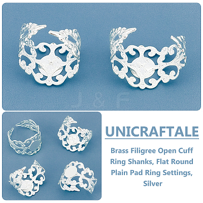 30Pcs Brass Filigree Open Cuff Ring Shanks KK-UN0001-90-1