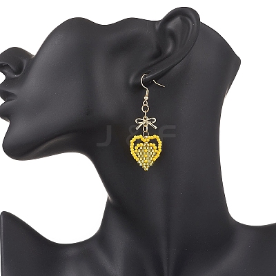 Handmade Glass Seed Beads Heart Dangle Earrings EJEW-MZ00577-04-1