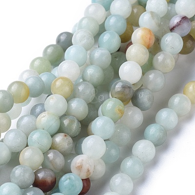 Natural Flower Amazonite Round Bead Strands X-G-D608-8mm-1
