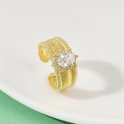 Brass Micro Pave Cubic Zirconia Open Cuff Rings for Women RJEW-U059-01G-02-1