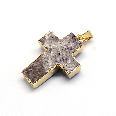 plated Natural drusy  Agate Cross Pendants G-R275-06-1
