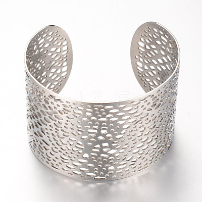 Non-Tarnish 304 Stainless Steel Filigree Cuff Bangles X-STAS-S060-15-1