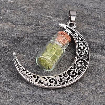 Column Glass Bottle with Peridot inside Pendants PALLOY-JF00170-03-1