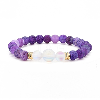 7Pcs 7 Color Natural Weathered Agate(Dyed) & Synthetic Moonstone Round Beaded Stretch Bracelets Set BJEW-JB09124-1