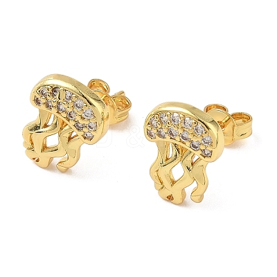 Brass Micro Pave Clear Cubic Zirconia Stud Earrings EJEW-A145-03A-G-1