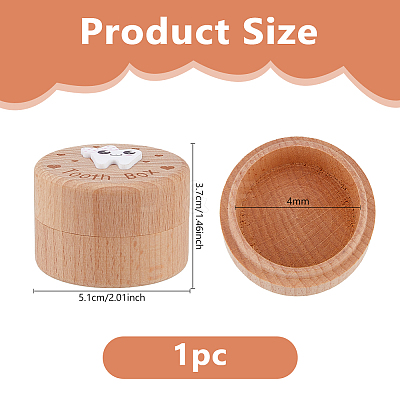 Round Printed Wood Baby Tooth Keepsake Cases with Lids CON-WH0099-75A-1