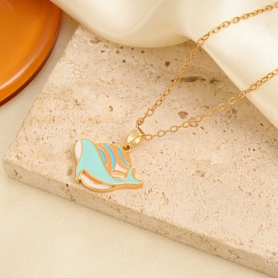 Ocean 304 Stainless Steel Enamel Whale Pendant Necklaces for Women WG3A0C9-02-1
