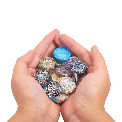 Printed Picture Glass Cabochons GGLA-YW0001-01A-1
