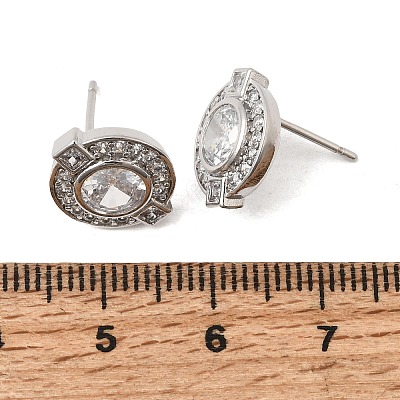 Brass Micro Pave Cubic Zirconia Stud Earrings EJEW-G471-05P-01-1