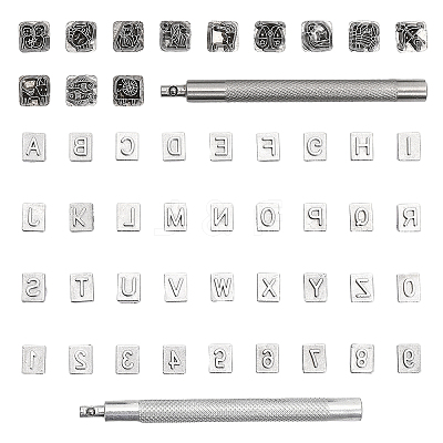 2 Sets 2 Style Alphabet & Number & Constellation Pattern Zinc Alloy Stamps DIY-GL0004-45-1