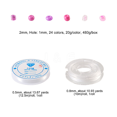 480g 24 Colors Glass Round Seed Beads SEED-CJ0001-12-1