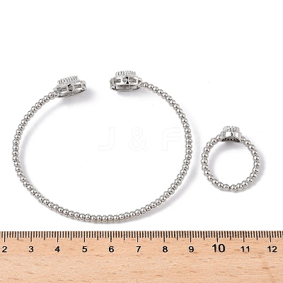 Oval Brass Micro Pave Cubic Zirconia Cuff Bangles & Rings Sets for Women SJEW-R002-03P-01-1