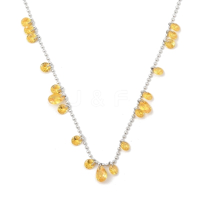 304 Stainless Steel Cubic Zirconia Teardrop & Flat Round Bib Ball Chain Necklaces for Women NJEW-F328-11P-03-1
