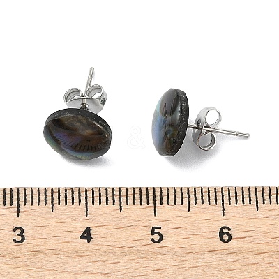 Flat Round Oval Natural Paua Shell Stud Earring for Women EJEW-JE07125-1