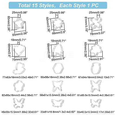 15Pcs 15 Style 430 Stainless Steel Cookie Cutters DIY-PH0010-18-1