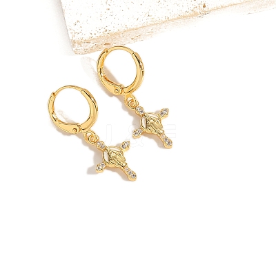 Golden Brass Micro Pave Clear Cubic Zirconia Leverback Earrings PW-WG6EB17-03-1