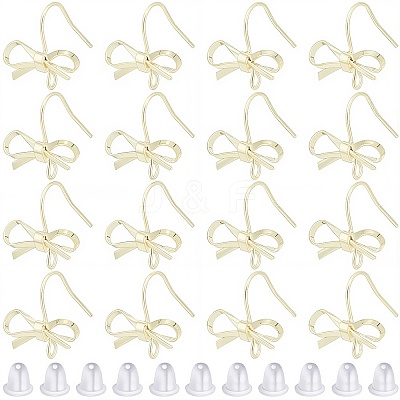 28Pcs Bowknot Shape Brass Earring Hook DIY-SP0001-06G-1